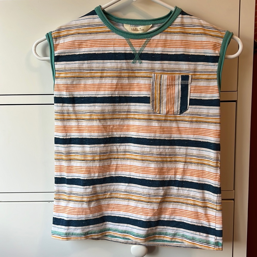 Matilda Jane Clothing Boys “Best Summer Ever” Striped Muscle Tee Tank Top Size 6
